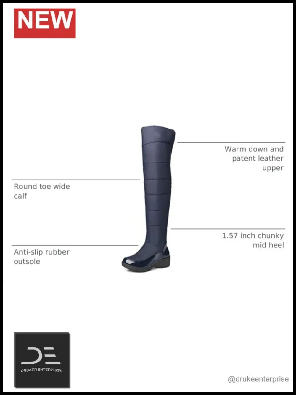 Women's Over Knee Snow Boots Waterproof Fur Lined Mid Heel Wide Calf Zip Winter